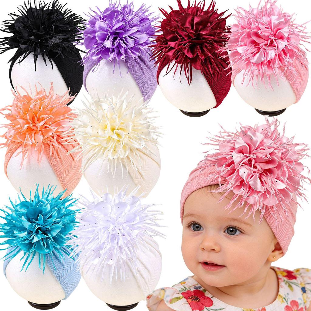 Cappello per la protezione della fontanella per bambini con fiore di camelia e strass