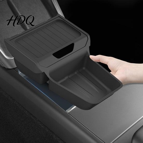 Rear Trunk Storage Bucket under Screen Organizer for Tesla Model Y Center Console Box Dual-section Armrest Tray 2025 2026 Accessories