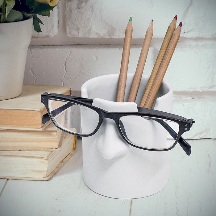 Pot à crayons & repose lunettes Mr Tidy Couleur blanc Gardez vos lunettes