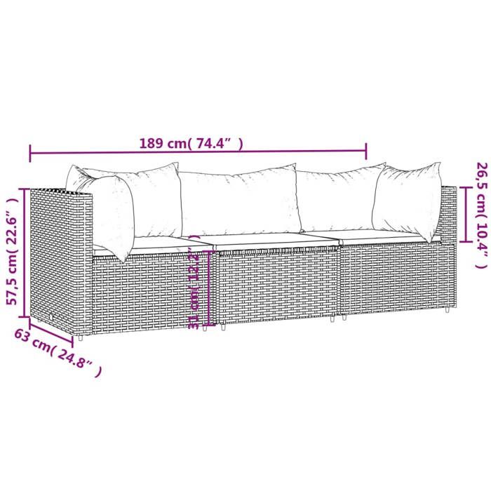 VidaXL Garden Lounge Set 3 Pcs with Cushions Black Wicker, Outdoor Lounge Set, Furniture Set 319782