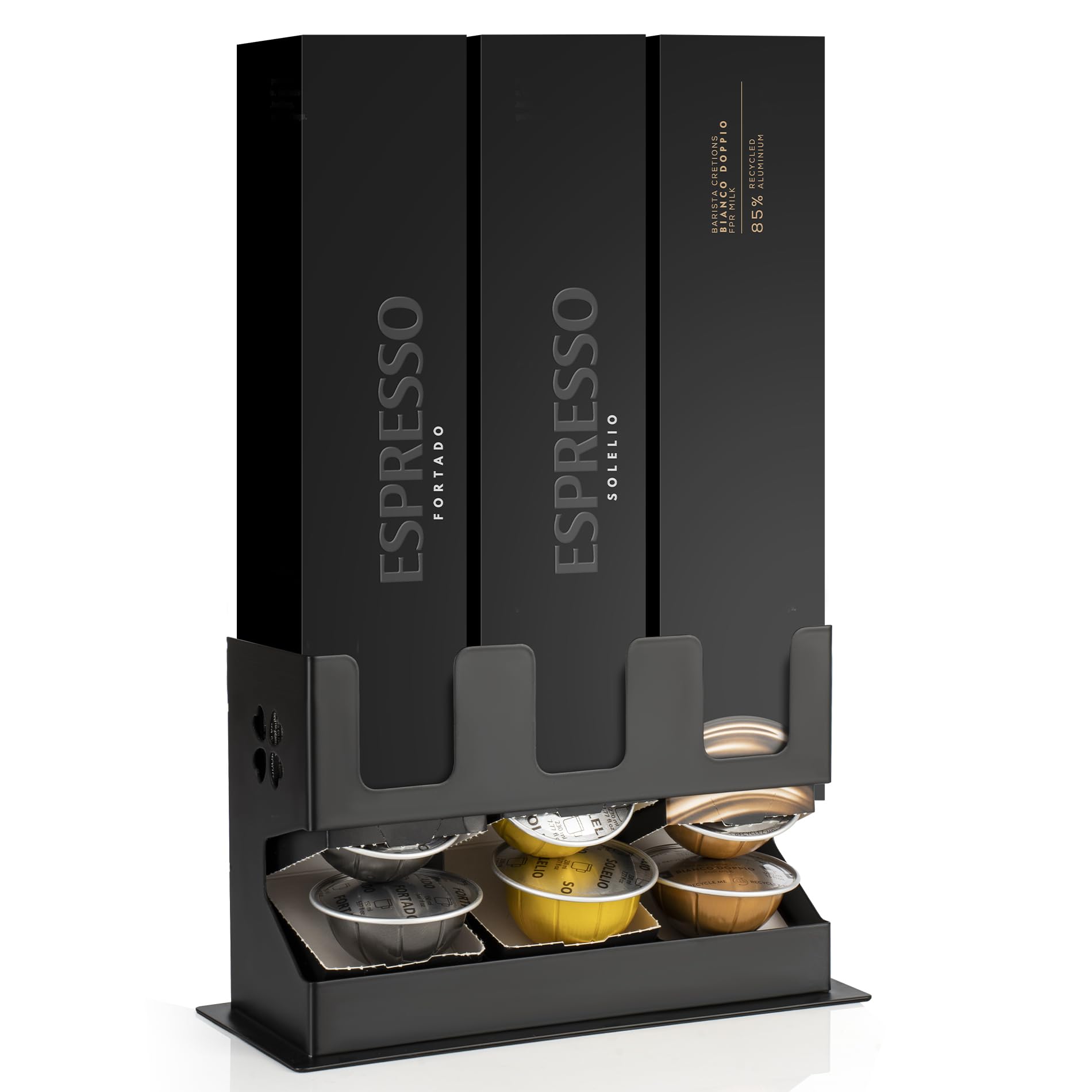 RECAPS Coffee Pod Holder, 30-Pod Storage, Compatible with Vertuoline Coffee Pods, Cast Iron Black Color (Excludes Coffee Pods with Sleeve Box)