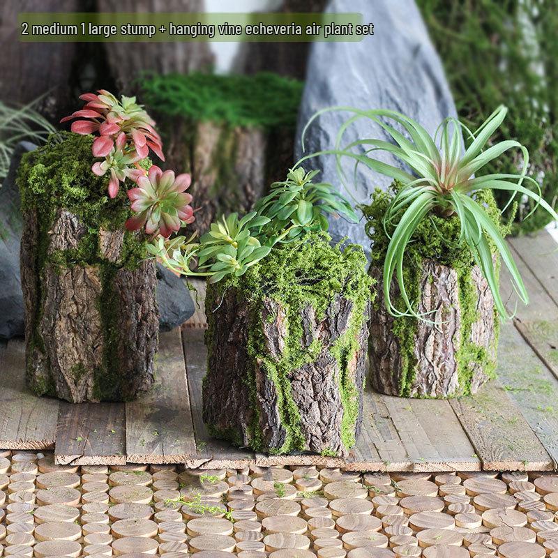 Forest Style Artificial Tree Stump with Moss Bark - Kindergarten and Country Style Decorative Ornament, Perfect for Landscaping or Inserting Flowers.