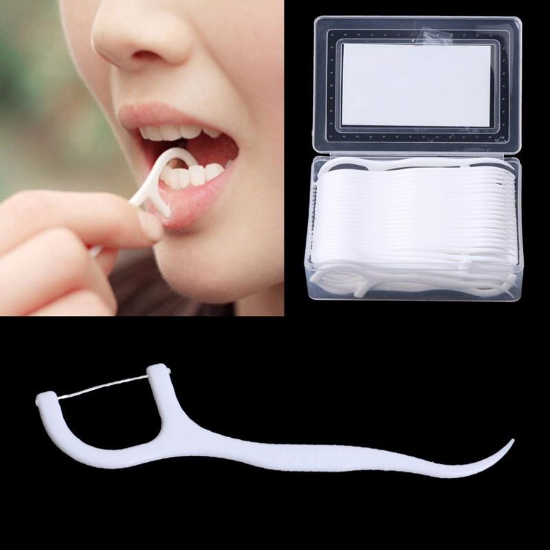 50pcs Dental Floss Flosser Picks Teeth Toothpicks Stick Tooth Clean Oral Care 7.5cm. Nude