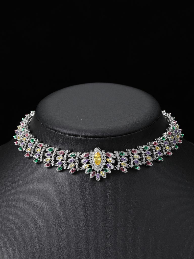 Colored Zircon Necklace Dress Dinner Full Diamond Collar Leaf Decoration Ladies Holiday Wear