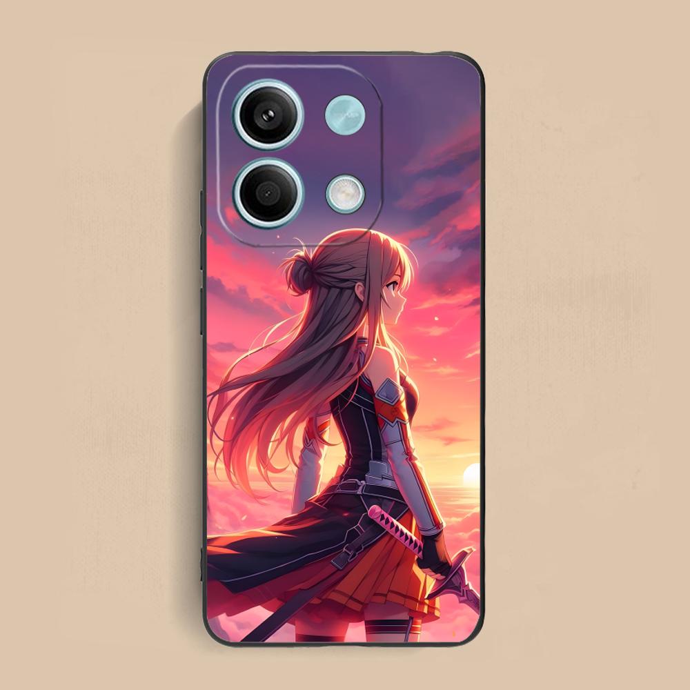 

Sword Art Online Asuna Phone Case for Xiaomi Redmi Note 14 13 12 11 10 9 S A Pro Plus Lite 5G Black Cover Cellphones Smartphone Redmi Note9
