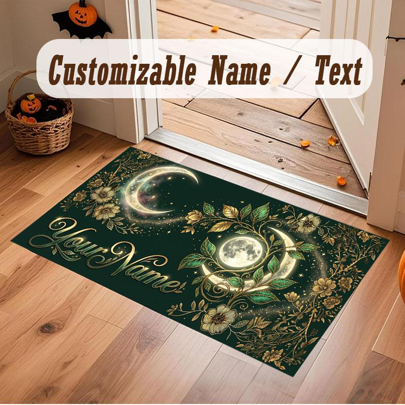 Floral Garden Theme Crystal Velvet Floor Rug Personalized Custom Name Text Warm Carpet Home Decoration