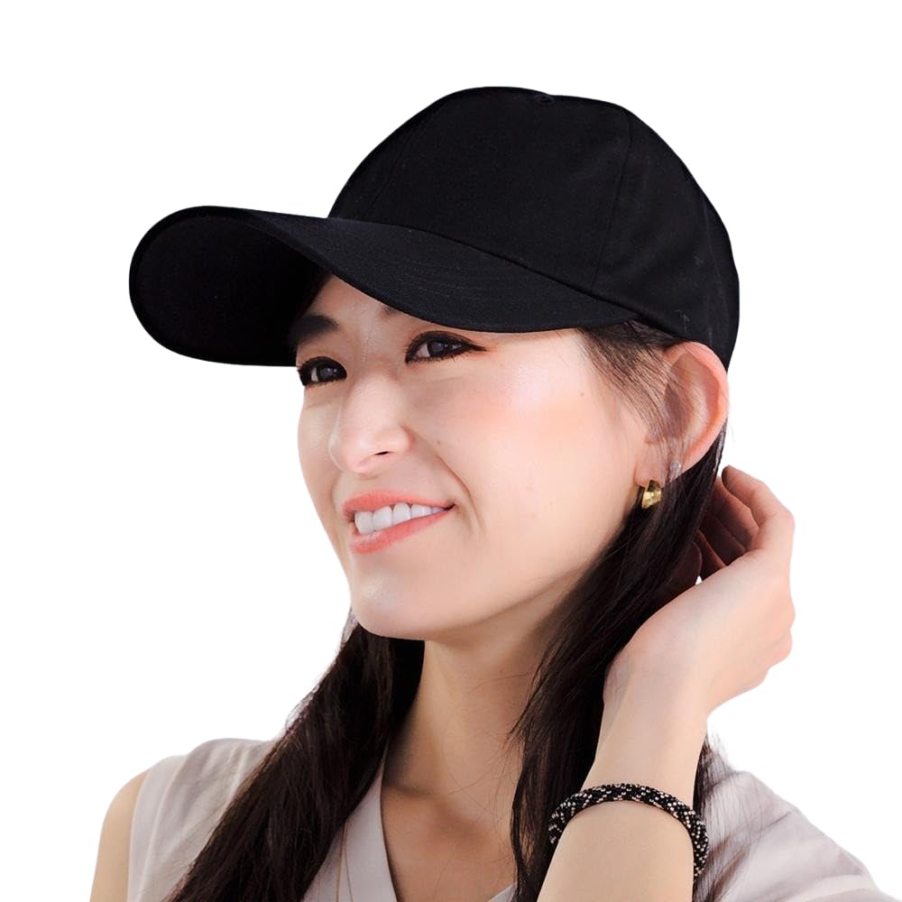 [14+ ICHIYON PLUS] Women's hat, cap, long brim, simple cap, stylish, summer, plain, large size, 100% cotton, UV protection, size adjustment 