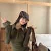 Damen kariertes Patchwork-Langarm-Polo: Herbst/Winter Schlankmachendes Koreanisches Lagenoberteil