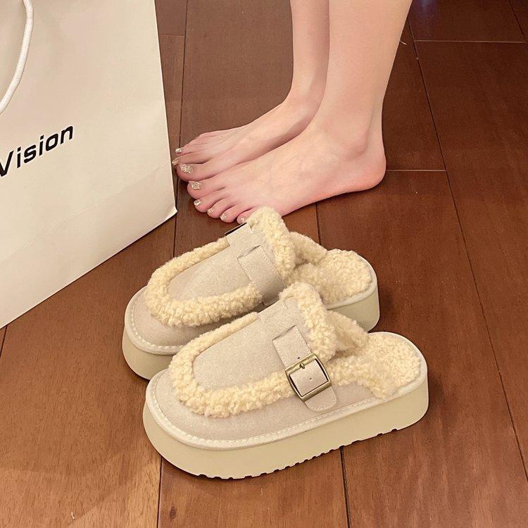 Thick-soled Fur Integrated Bag Head Half Slippers Women's Outer Wear 2025 Autumn and Winter New Velvet Thickened Snow Boots Cotton Slippers