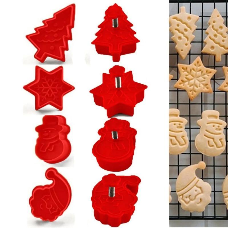 

3D Cartoon DIY Christmas Creative Press Cookie Mold Four Piece Set 4Pcs красный