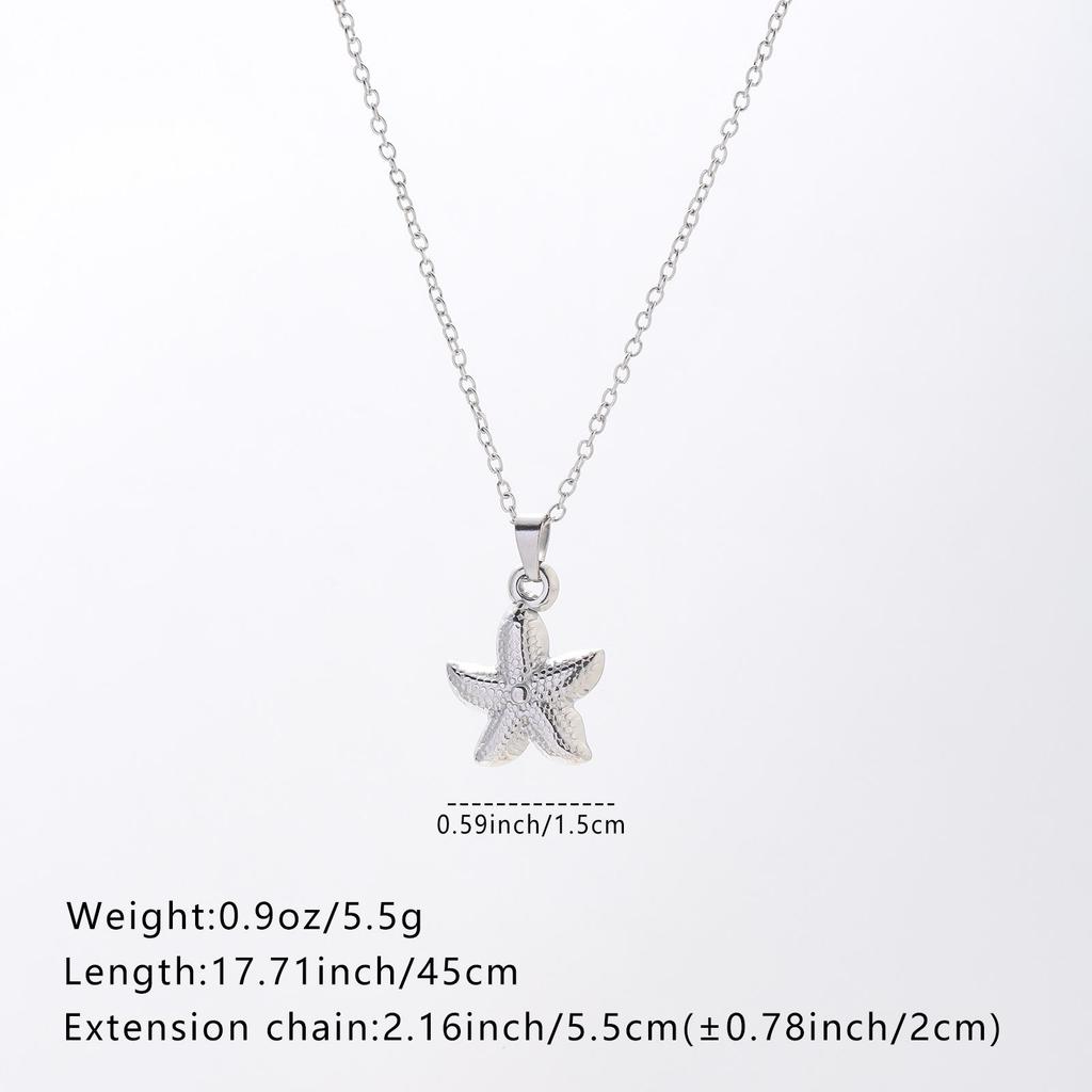 Embossed Starfish Stainless Steel Necklace – Adjustable Seaside Vacation Jewelry