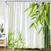 Zen Green Bamboo Shower Curtain Pink Flower Plant Black Stone Spa Garden Scenery Wall Hanging Fabric Bathroom Decor Curtains Set
