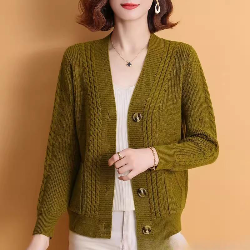 Autumn and Winter Jacket Women's All-match Fashion Temperament Pocket Twist Knitted Cardigan Women