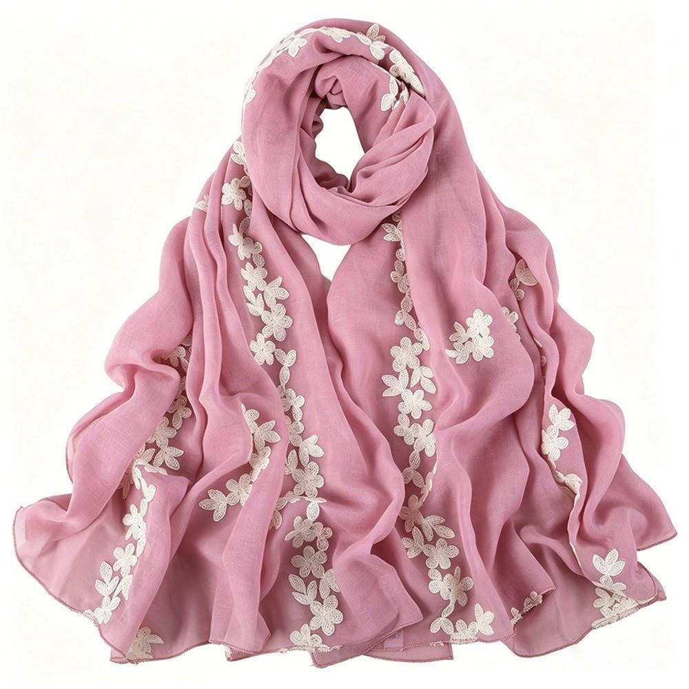 Large Floral Embroidery Scarf Flower Embroidered Long Scarf Wrap Women Scarf Wrap  Daily Outfit