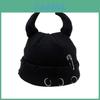 Knitted Hat With Little Devil Ear Design And Pin Decor For Men Women Acrylic Warm Winter Stylish Casual