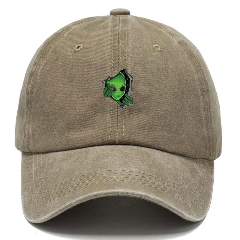 Customize Alien Vintage Washed Cotton Baseball Cap Adjustable Distressed Trucker Hat for Men Women Sci-Fi Streetwear Fashion Cap