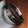 Black Leather Rope Cowhide Men's Double-layer Genuine Leather Woven Bracelet Handmade Multi-layer Leather Bracelet