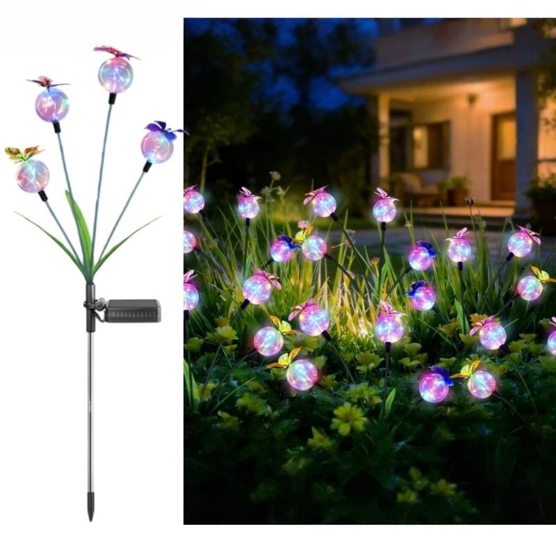 Solar Powered Butterfly Glass Ball Lights - Outdoor Waterproof Decorative Stake Lights for Garden, Patio & Spring Decor