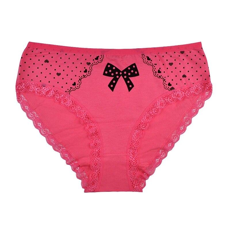 Womens Underwear Panties Cotton Mid Rise Cute Bow Lace Sexy Briefs Plus Size Ladies Knickers for Women 6 PCS/LOT