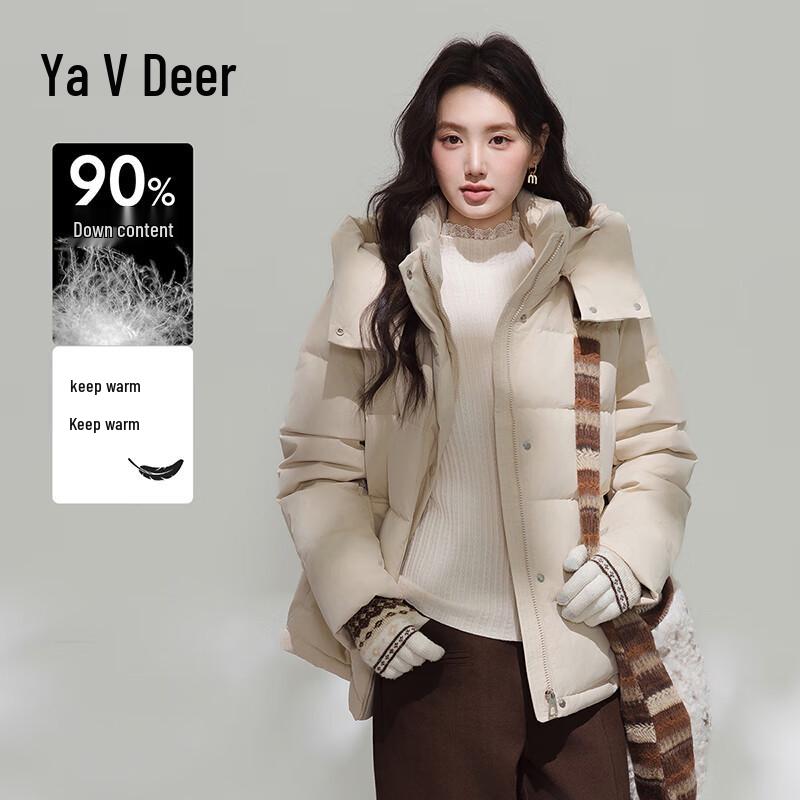 Yalu Damen Kurze Abnehmbare Kapuze Puffer Daunenjacke