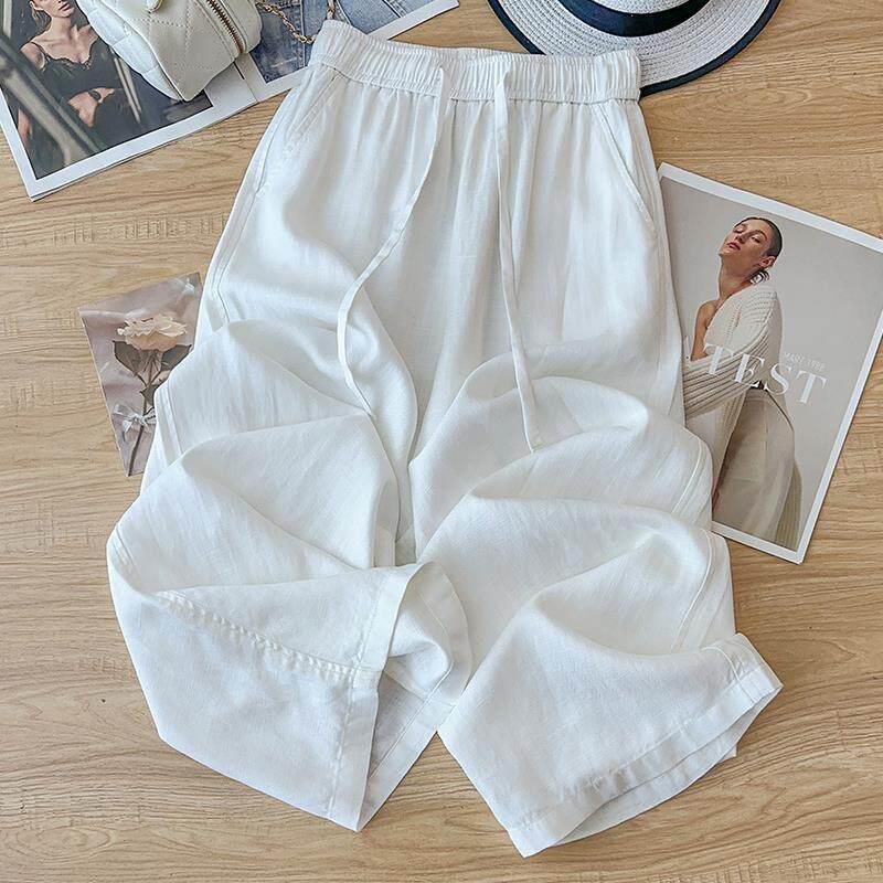 Spring Summer Women's Casual Plus Size Breathable Cotton Linen Wide-Leg Pants