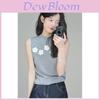 Lolit Style Knitted Tank Top With Embroidered Flowers For Summer Casual Wear