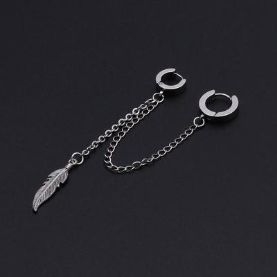 Titanium Feather Pendant Double Long Chain Leaf Earring Korean Idols Jewelry 1Pc
