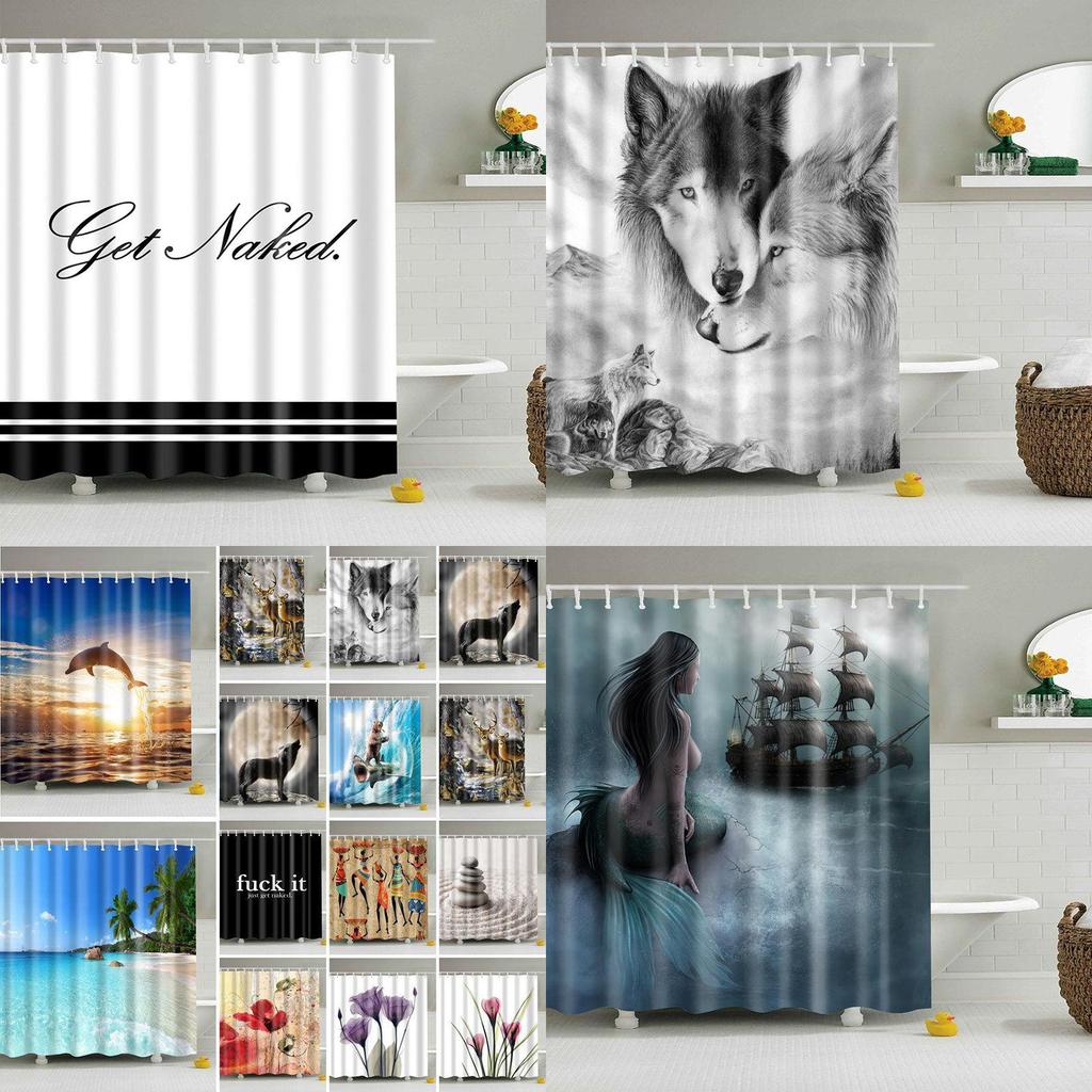 Waterproof Fabric Bathroom Shower Curtain Sheer Panel Decor 12 New Hooks