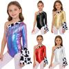 Meisjes Cowgirl Kostuum Links Lange Wijde Mouw Met Franjes Metallic Patchwork Leotard Drukknopen Bodysuit