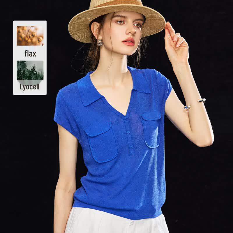 Women s Old Money Style Tencel Linen Blend Polo T-Shirt M