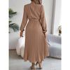 GMXIA Autumn and Winter Elegant Stand-up Collar, Long-sleeved, Cinched Waist, Pleated Long Dress and Cocktail Dress Women's Wear