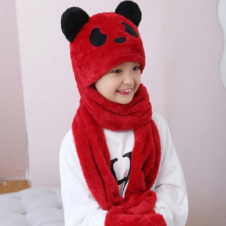 Kapuzenschal Mütze Nackenwärmer mit Tasche Fäustlinge Panda Ohren Kinder Plüsch Ohrenklappenmütze