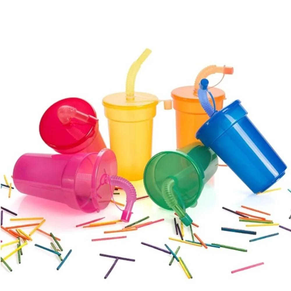 8/16 ks Barevný Párty Kelímek s Víčkem proti Rozlití a Brčkem - Ideální Dětské Kelímky pro Léto, Cestování na Dovolenou