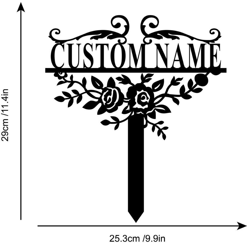 Custom Metal Garden Plaque, Personalized Garden Sign, Floral Garden Spike, Outdoor Address Marker, Wall Art