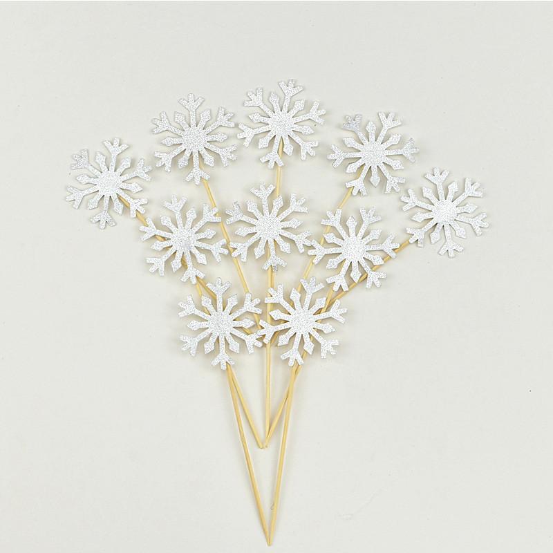 

Оптовая продажа 10 шт. топперов для кексов в виде снежинок, украшение для вечеринки в стиле «Холодное сердце» для маленькой девочки, принадлежности и аксессуары для детского рождественского торта серебряный