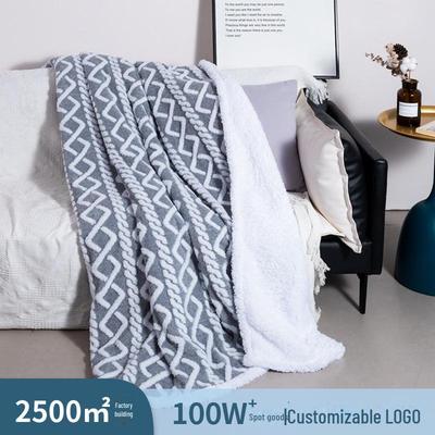 Manta Gruesa de Jacquard de Terciopelo de Algodón de Doble Capa - Cubierta de Oficina de Invierno de Piel de Cordero Catiónica
