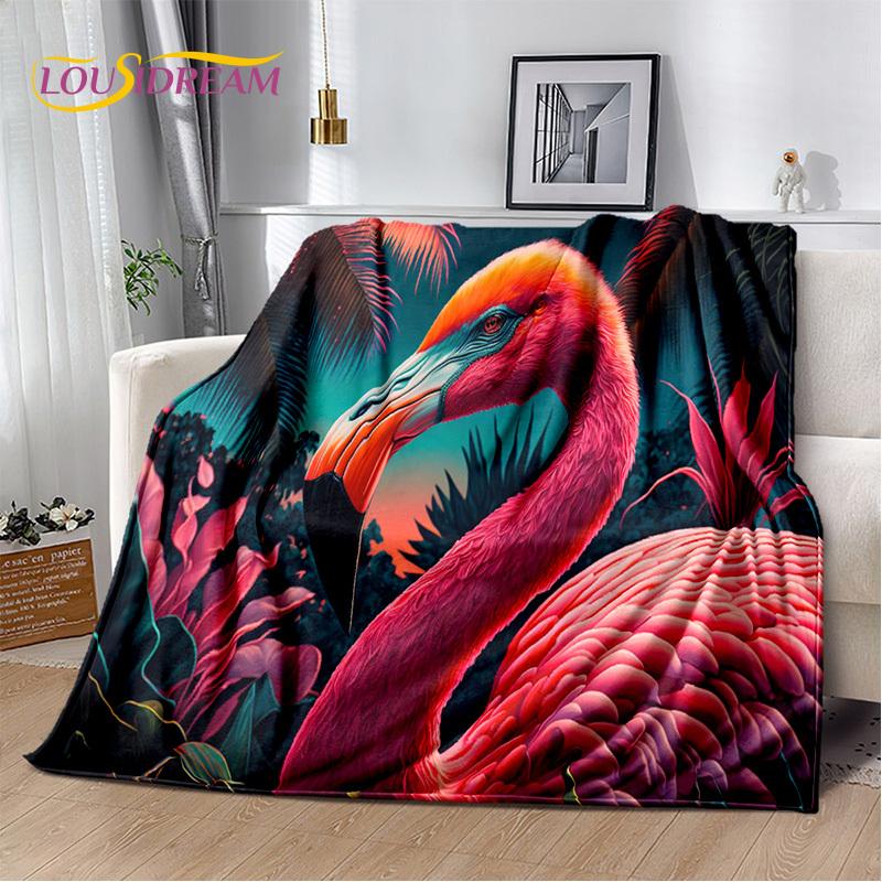 Kreslený růžový plameňák Rainforest Love Bird deka, měkká deka pro domácí postel pohovka pohovka piknik cestovní přikrývka deka děti