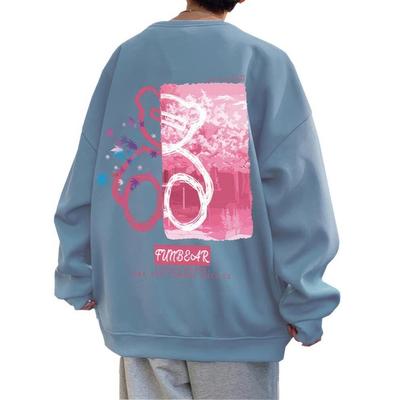 Aaronlive Rundhals Langarm Plus Niedlicher Bär Beliebter Pullover Lockere Größe Blau Herren-Hoodie, Größen, Druck, Sweatshirt, Lässig, Bequem, Passform,
