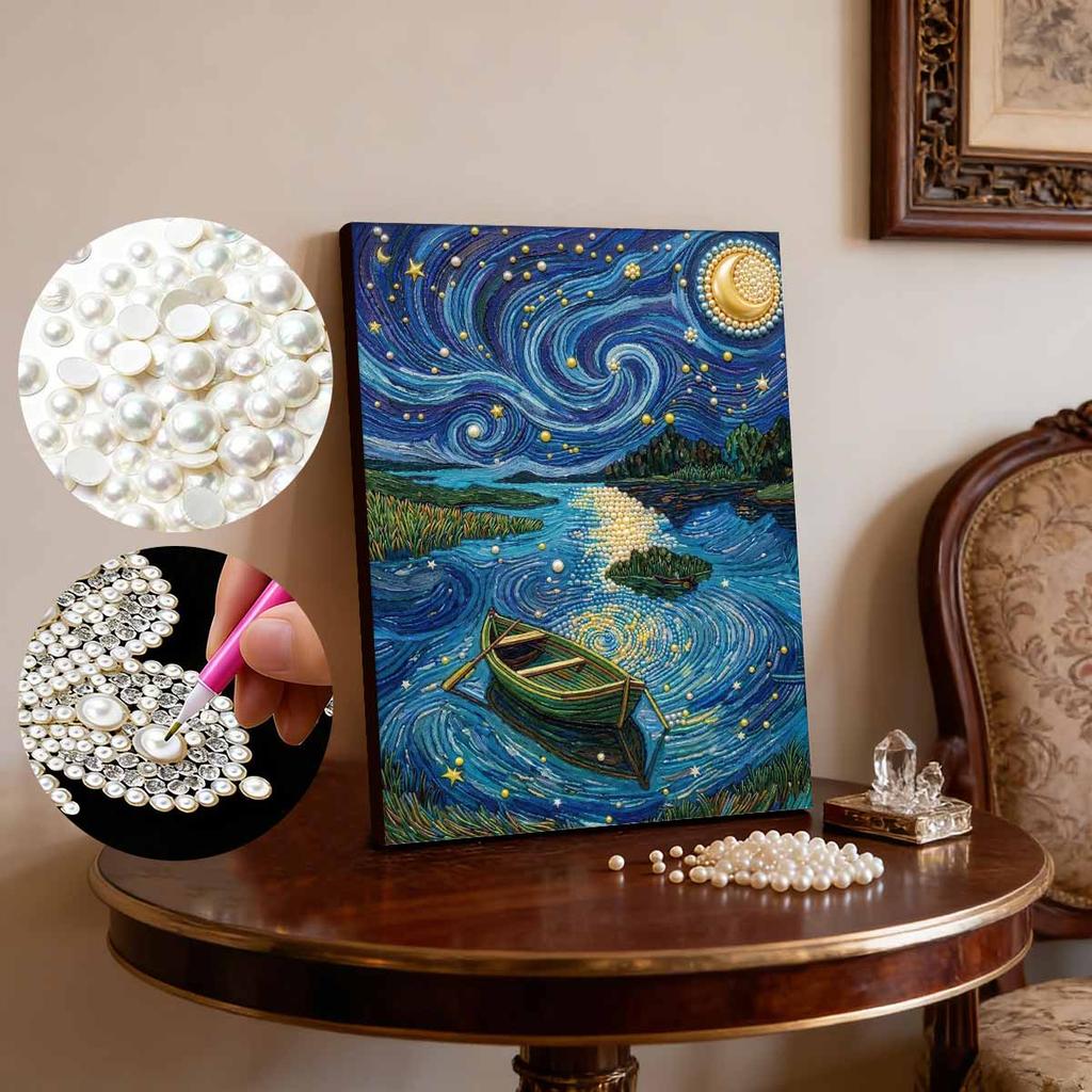 DIY Pearl Painting Set Boat Pattern Home Decoration Handmade Sticky Diamond Creative Canvas Pearl Art Painting Crafts Perfect Gift