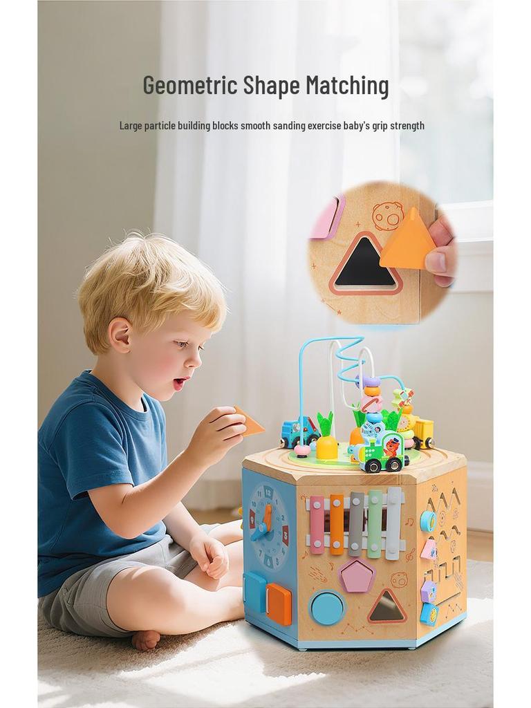 CPC CE Wooden Bead Maze Busy Box: Multifunctional Early Education Puzzle & Shape Matching Brain Training Toy