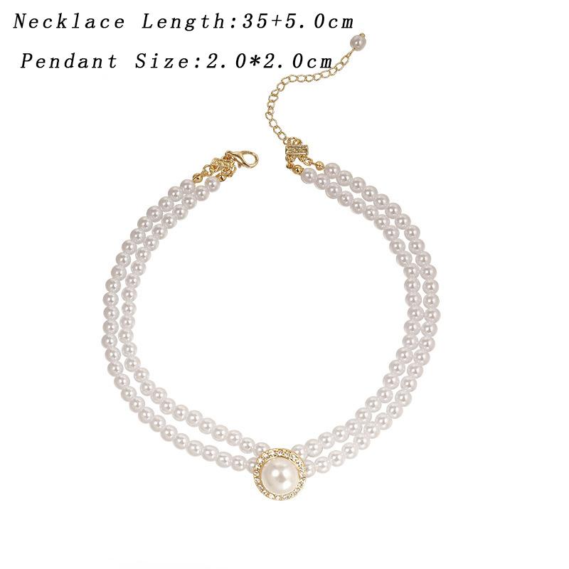 

Elegant Double Layer Pearl Chokers Necklaces for Women Crystal Round Imiation Pearls Charms Necklace Short Chain Collar Zircon