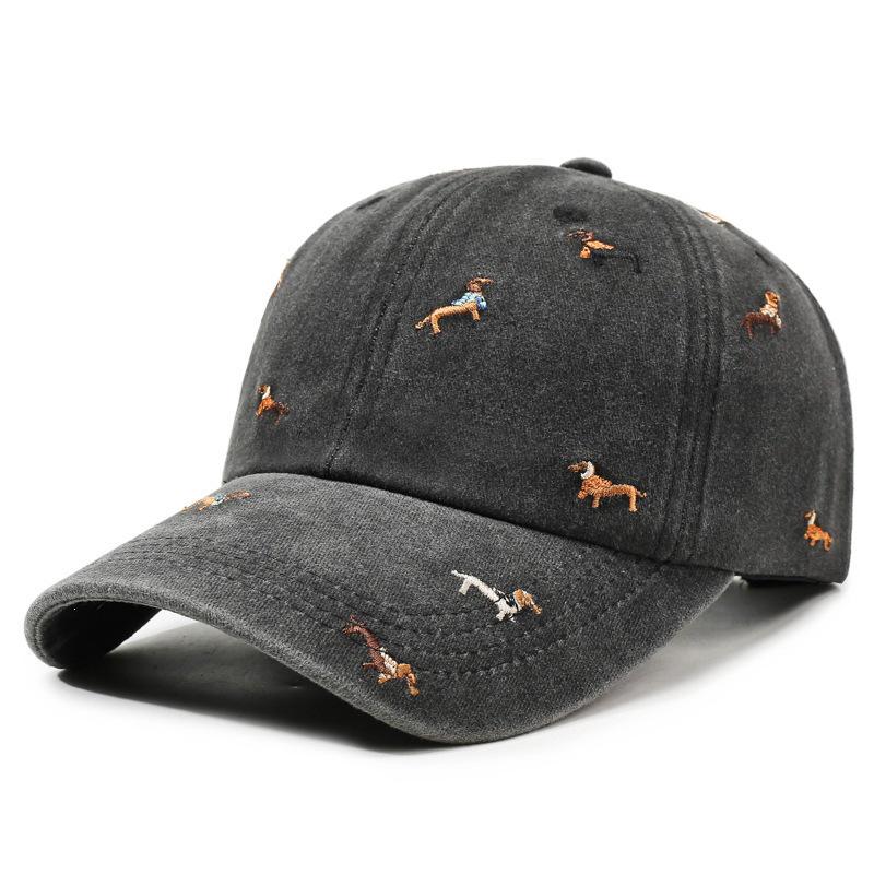 Retro American Street Puppy Embroidery Soft Top Baseball Cap - Large Brim, Washable, Duckbill Style.