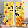 2pcs 2D Flat Printing Window Curtains Welcome Bee Happy Flowers Polyester Without Electricity Party Decorations for Room Decor