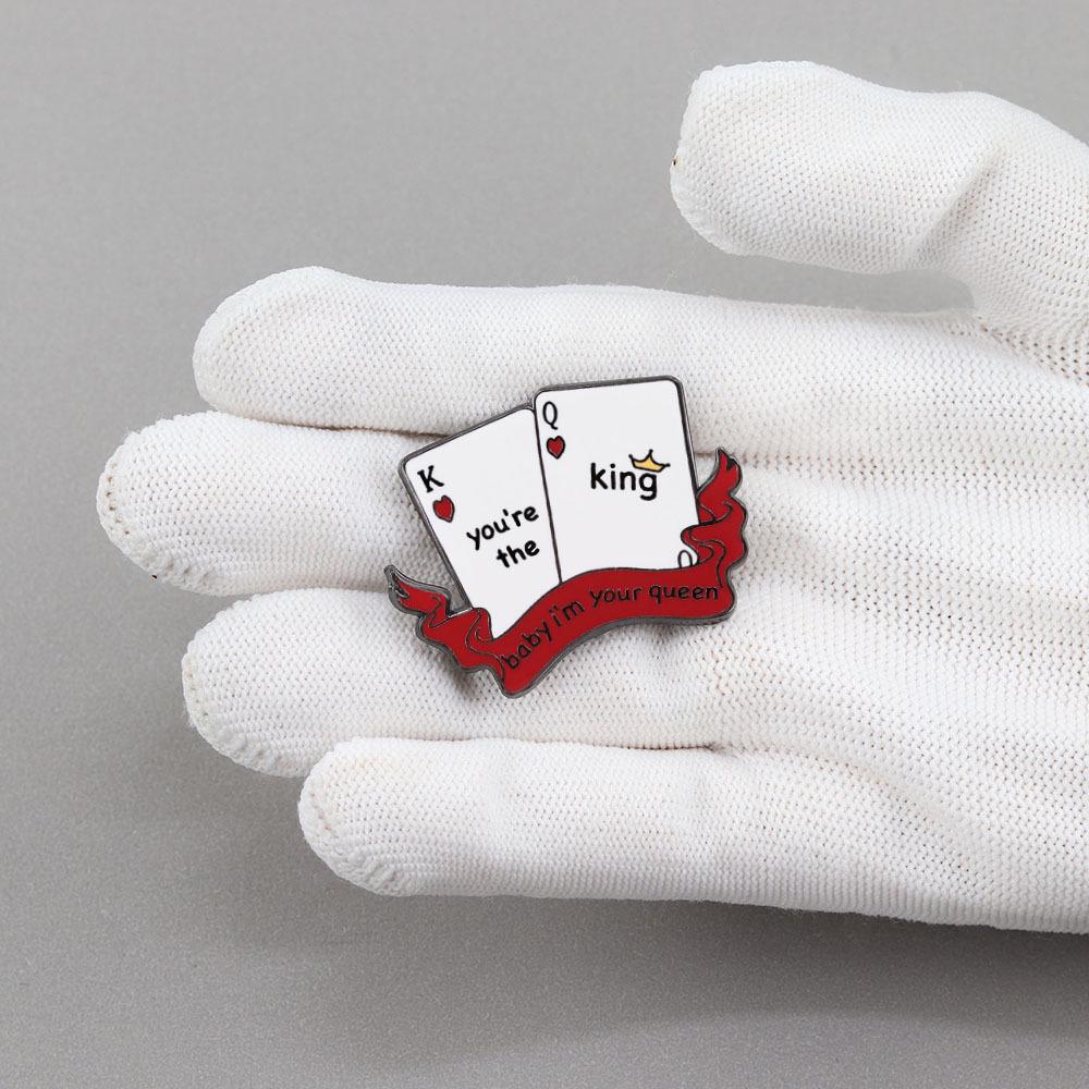 King and Queen Playing Card Enamel Pin Set for Couples – Romantic Backpack and Clothing Accessories
