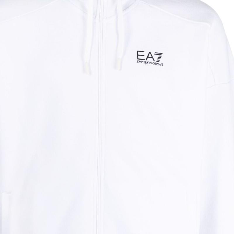 Emporio Armani Ss23 Solid Color Logo Embroidered Drawstring Hooded Long Sleeve Zip-Up Sweatshirt Men Sweatshirt White 3RPM19-PJLSZ-0100