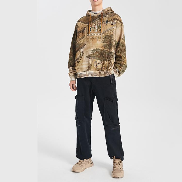 Li-Ning Loose Fit Pullover Hoodie Long Sleeve Sweatshirt Unisex Sweatshirt Brown AWDQ487-1