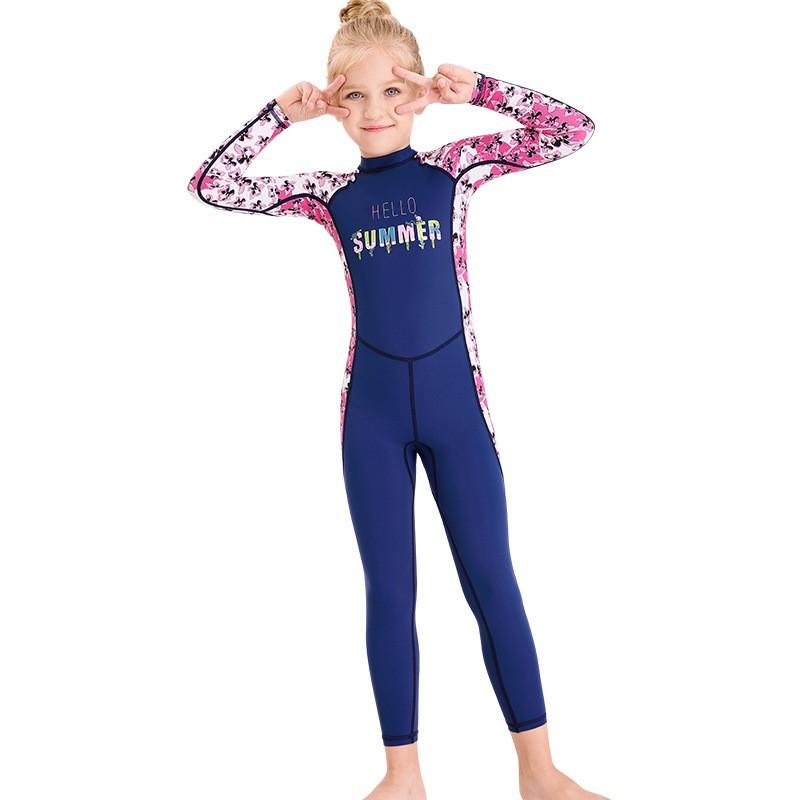 Girls UV Protection Long Sleeve One-Piece Swimwear Snorkeling Diving Outdoor Water Sports