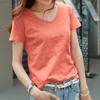 Women T-shirt V-Neck Short Sleeve Loose Fit Tee Shirt Solid Color Soft