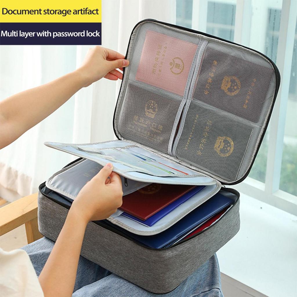 Household Multi-Layer Document Storage Box for Certificates, Passports, Cards. Multi-Function File Storage Bag for Family