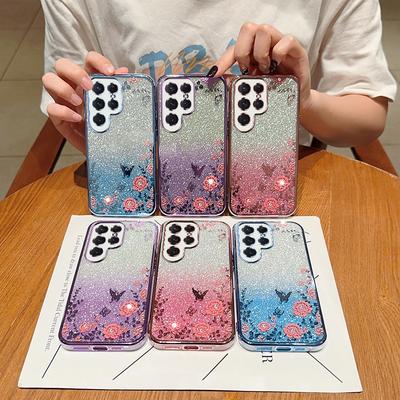 Samsung S25Ultra Farbverlauf Glitzer Handyhülle, Wasser Diamant S24 Galvanisiert A54 Secret Garden 23 Anwendbare Schutzhülle